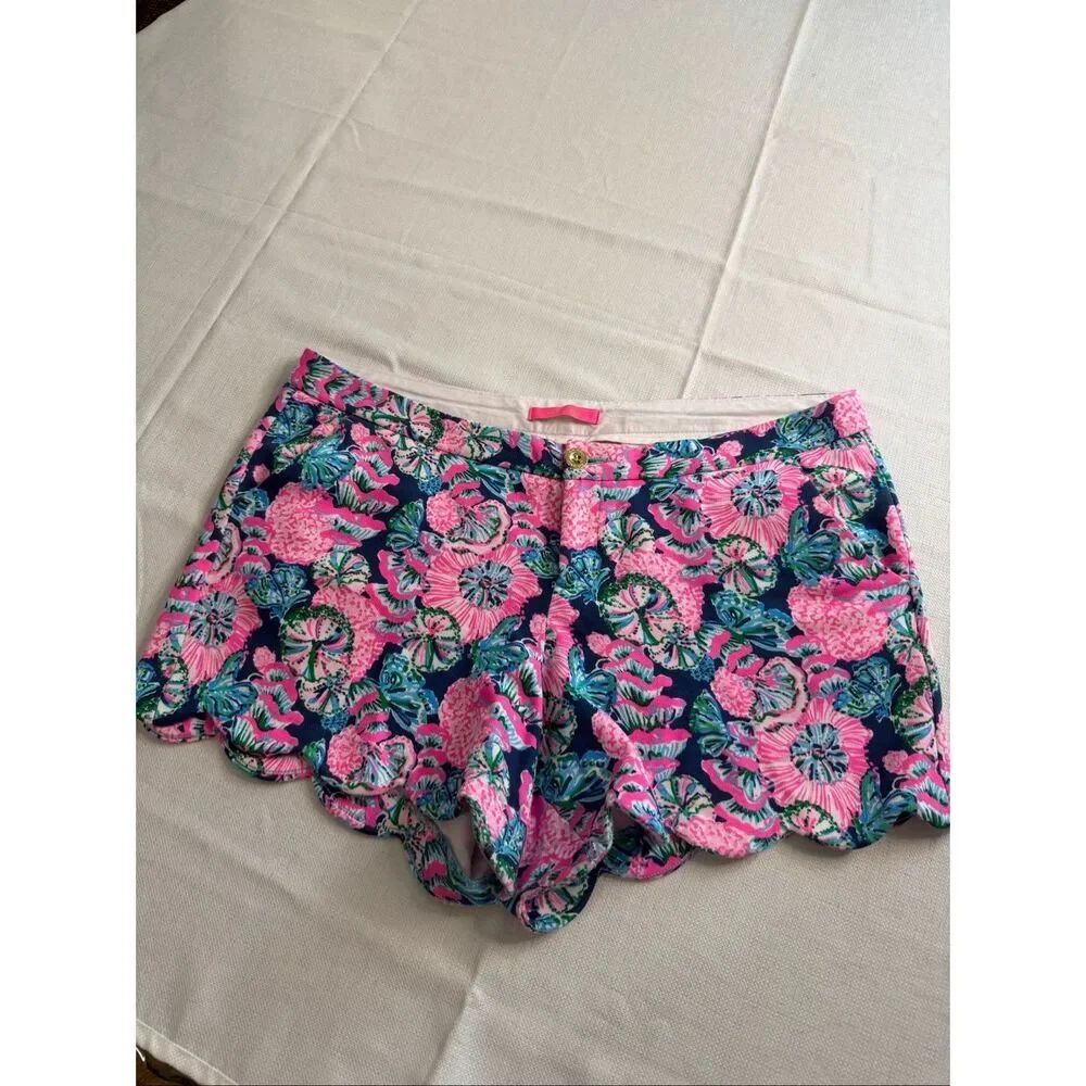Lilly Pulitzer Buttercup Knit Oyster Bay Navy Shroom With A View Shorts Size 14